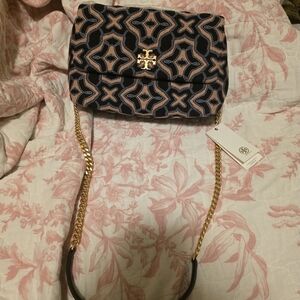 Tory Burch Pink and Black Patterned Chain Crossbody Bag